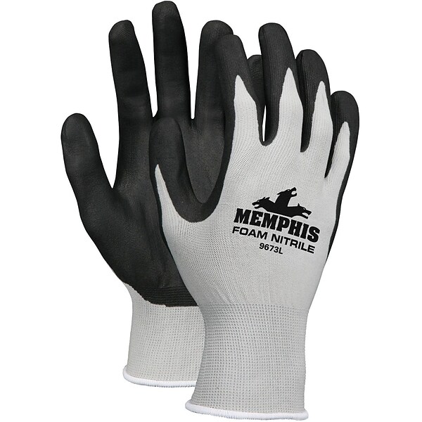 Memphis Glove™ Economy Foam Nitrile Gloves, Large, Gray/Black, 12 Pairs
