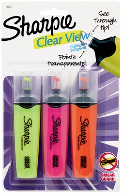 Sharpie Clear View Highlighter, Chisel Tip, Assorted, 3/Pack (1912767/2128222)