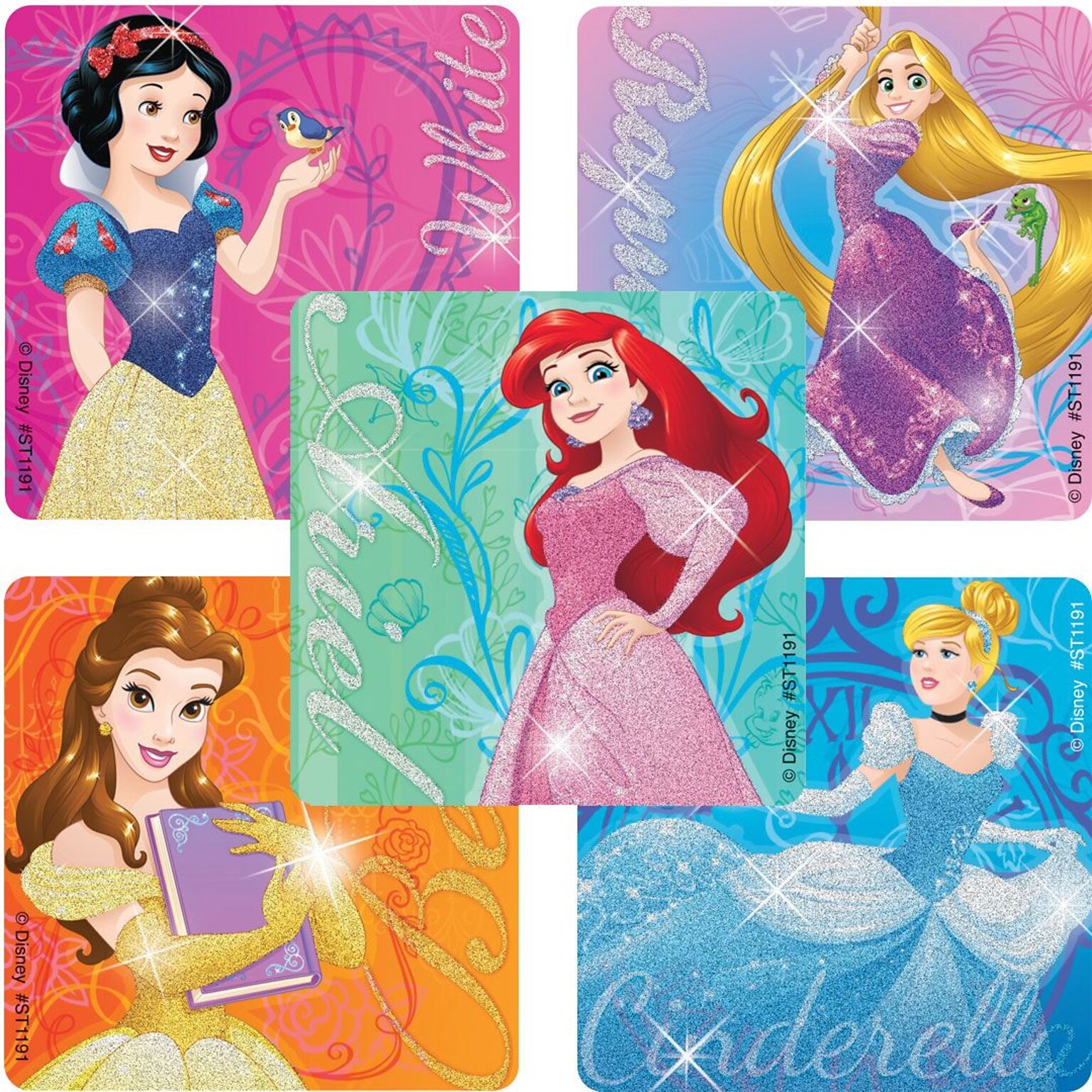 SmileMakers® Disney Princess Friendship Glitter; 2-1/2”H x 2-1/2”W, 50/Roll