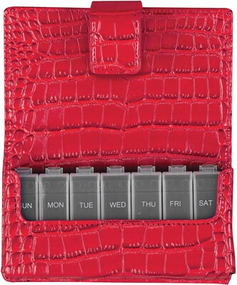 Travel Pill Case Red Crocodile