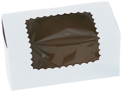 Bags & Bows® 8 x 4 x 4 2 Cup Windowed Standard Cupcake Boxes, White, 100/Pack