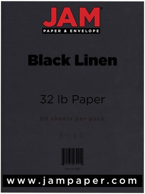 JAM Paper 30% Recycled Matte 8.5" x 11" Color Copy Paper, 32 lbs., Black Linen, 50 Sheets/Pack (11130)