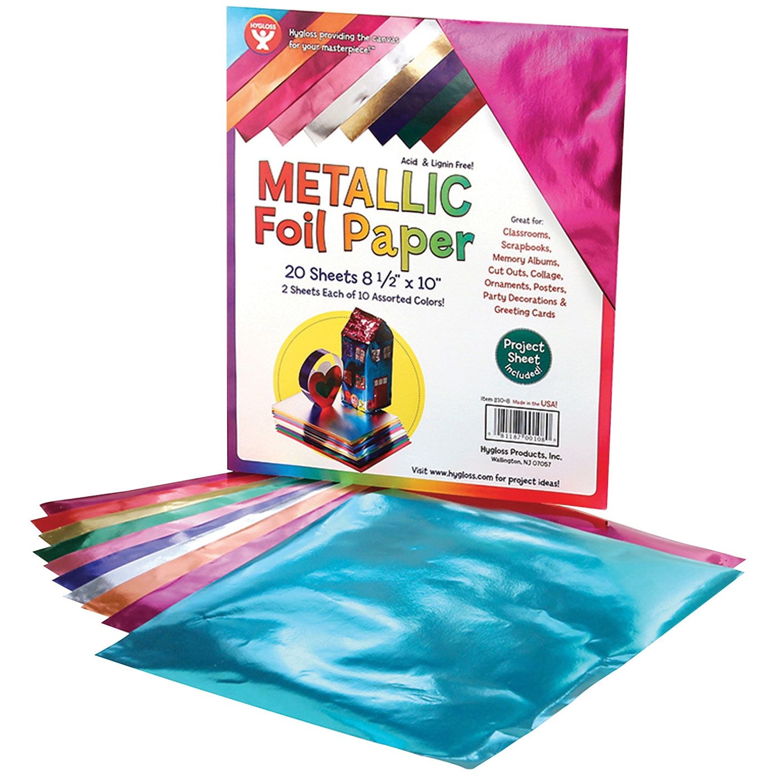 Hygloss Metallic Foil Craft Paper, 8.5 x 10, Assorted Colors, 20 Sheets (HYG108Q)