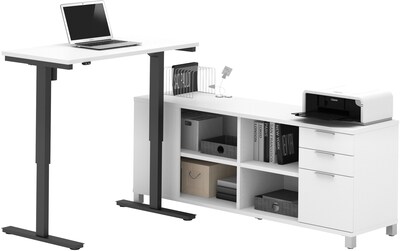 Bestar® Pro-Linea L-Desk w/ Height-Adjustable Table in White