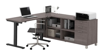 Bestar® Pro-Linea L-Desk w/ Height-Adjustable Table in Bark Gray