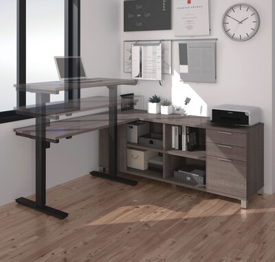 Bestar® Pro-Linea L-Desk w/ Height-Adjustable Table in Bark Gray