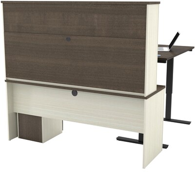 Bestar® Prestige+ L-Desk, Hutch, & Height-Adjustable Table in White Chocolate & Antigua