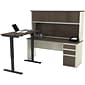Bestar® Prestige+ L-Desk, Hutch, & Height-Adjustable Table in White Chocolate & Antigua