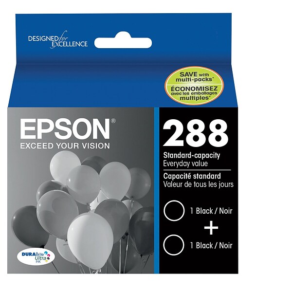 Epson T288s Black Standard Yield Ink Cartridge, 2/Pack (T288120-D2)