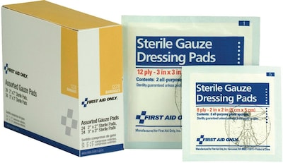 First Aid Only  2 x 2/3 x 3 Sterile 8-12 ply Gauze Dressing Pads, 48/Box (I228)