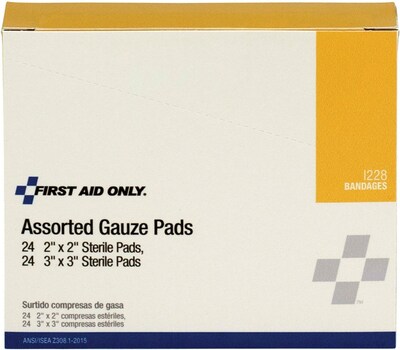 First Aid Only  2 x 2/3 x 3 Sterile 8-12 ply Gauze Dressing Pads, 48/Box (I228)