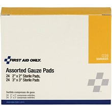 First Aid Only  2 x 2/3 x 3 Sterile 8-12 ply Gauze Dressing Pads, 48/Box (I228)