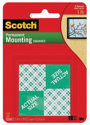 Scotch® Permanent Heavy Duty Mounting Squares, 1" x 1", 16/Pack