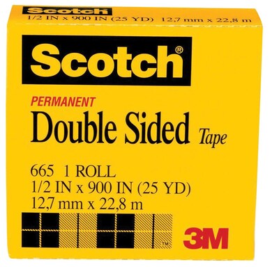 Scotch Permanent Double Sided Tape Refill, 1/2 x 25 yds, 1 Core, 1 Roll (665) | Quill
