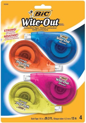 BIC Wite-Out EZ Correct Correction Tape, White, 4/Pack, 18 Packs/Carton (50589-CT)