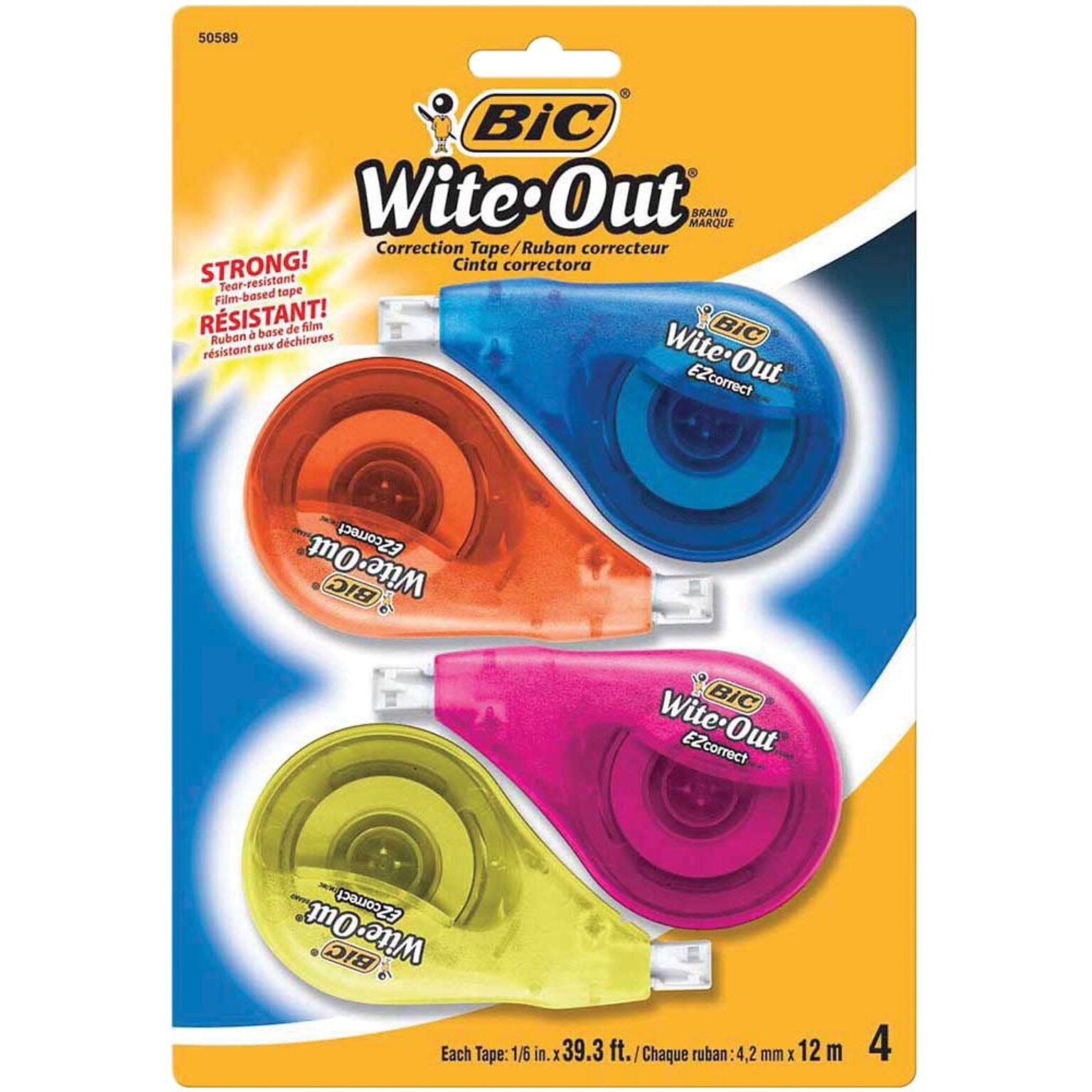 BIC Wite-Out EZ Correct Correction Tape, White, 4/Pack, 18 Packs/Carton (50589-CT)