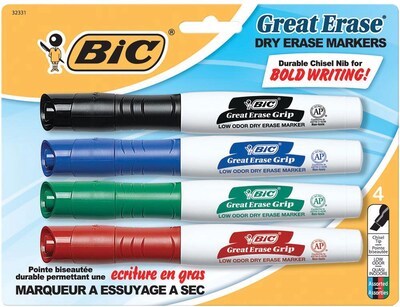 BIC Intensity Tank Dry Erase Markers, Chisel Tip, Assorted, 4/Pack (GDEMP41-AST)