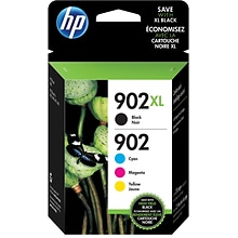 HP 902XL/902 Black High Yield and Cyan/Magenta/Yellow Standard Yield Ink Cartridge, 4/Pack (T0A39AN#