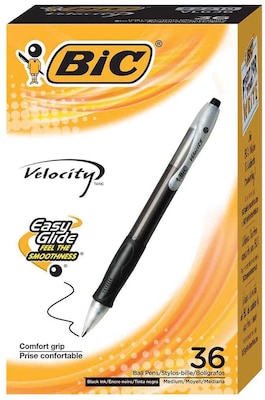 BIC Velocity Retractable Ballpoint Pens, Medium Point, 1.0mm, Black Ink, 36/Pack (VLG361BLK)