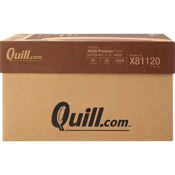 Quill Brand 8.5 x 11 Multipurpose Copy Paper, 20 lbs, 94 Brightness, 500 Sheets/Ream, 5 Reams/Carto