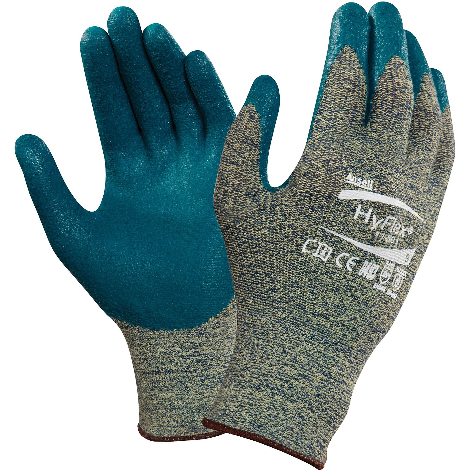 Ansell HyFlex DuPont™ Kevlar Lining Foam Nitrile Cut Resistant Gloves, Green/Blue, Size 9 (11-501-09)