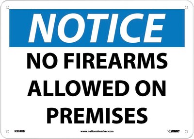 Notice Signs; No Firearms Allowed On Premises, 10X14, Rigid Plastic