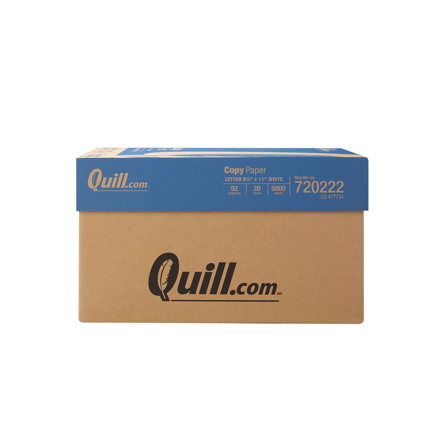 Quill Brand® 8.5 x 11 Copy Paper, 20 lbs., 92 Brightness, 500 Sheets/Ream, 10 Reams/Carton (720222CT)
