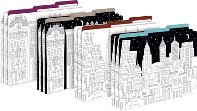 Barker Creek Color Me! Cityscapes Decorative Letter-Sized File Folders, Multi-Design, 3-Tab, 12 per Package/4 Designs