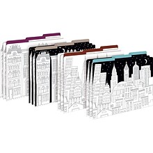 Barker Creek Color Me! Cityscapes Decorative Letter-Sized File Folders, Multi-Design, 3-Tab, 12 per