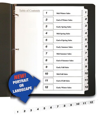 Quill Brand® 12-Tab Index System, White, 1-12