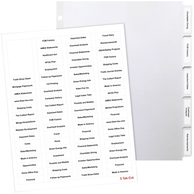 Quill® Custom Label Index Systems; 5 Sets Of 5-Tabs