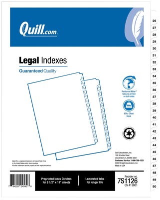 Quill Brand 26-50 Numbered Index; Letter Size; 25 Sheets per Set