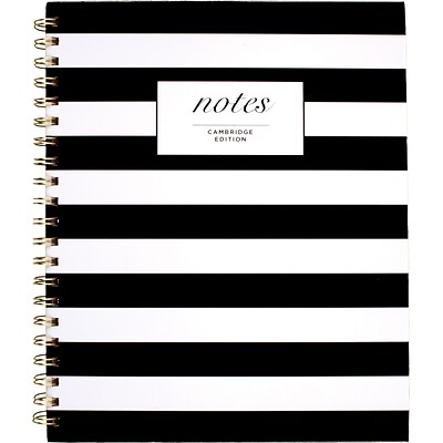 Mead Cambridge Fashion Hardcover Business Notebook, 11 x 8-7/8, Wide Ruled, 80 Sheets, Black/White Stripe (59010)