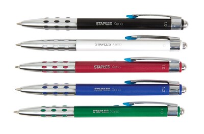 Staples Xeno Retractable Ballpoint Pens, Medium Point, Blue Ink, Dozen (50379)