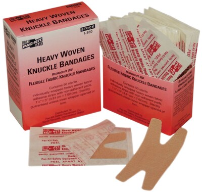 First Aid Only Knuckle Heavy Woven Fabric Bandages, 50/Box (1-850)