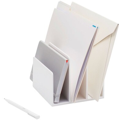 Poppin Fin 3 Compartment Plastic File Organizer, White (102742)