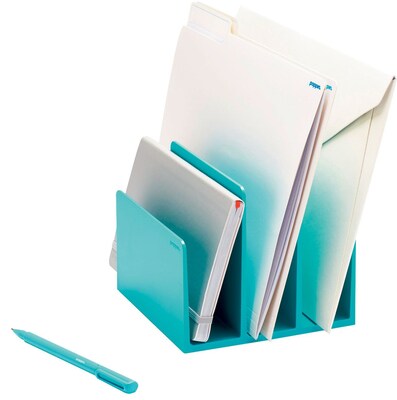 Poppin Fin 3 Compartment Plastic File Organizer, Aqua (102747)
