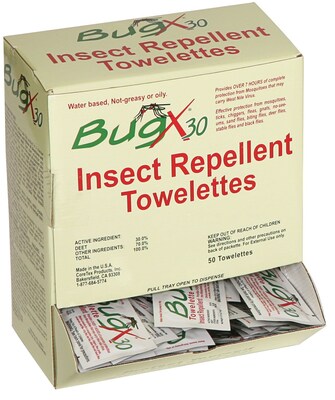 BugX30 Insect Repellent Wipes DEET, 50/Box (18-750)