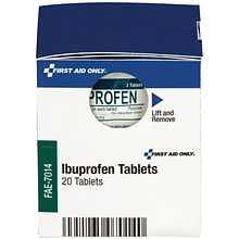 First Aid Only® PhysiciansCare® Ibuprofen Tablets, 200 mg, 2 Tablets/Packet, 10 Packets/Box (FAE-701