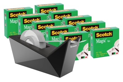 Scotch® Magic Tape, W/Tape Dispenser, Write On, Matte Finish, 3/4 x 27.77, 1 Core 10 Rolls
