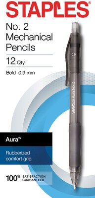 Staples® Aura™ Mechanical Pencils, 0.9mm, #2, Black 12/Pack (50441)