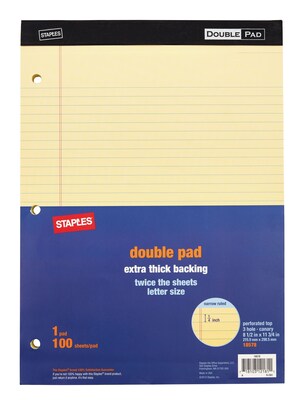 Staples® Notepad, 8.5" x 11.75", Narrow, Canary, 100 Sheets/Pad (13771/18578)