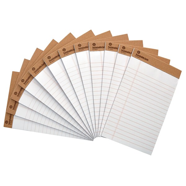 TRU RED™ Notepad, 5" x 8", Wide Ruled, White, 50 Sheets/Pad, Dozen Pads