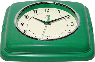 Infinity Instruments 9" Wall Clock, Square Retro Green