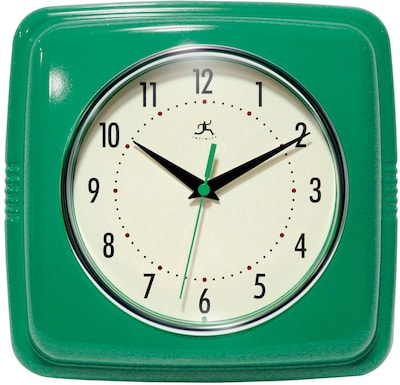 Infinity Instruments 9 Wall Clock, Square Retro Green