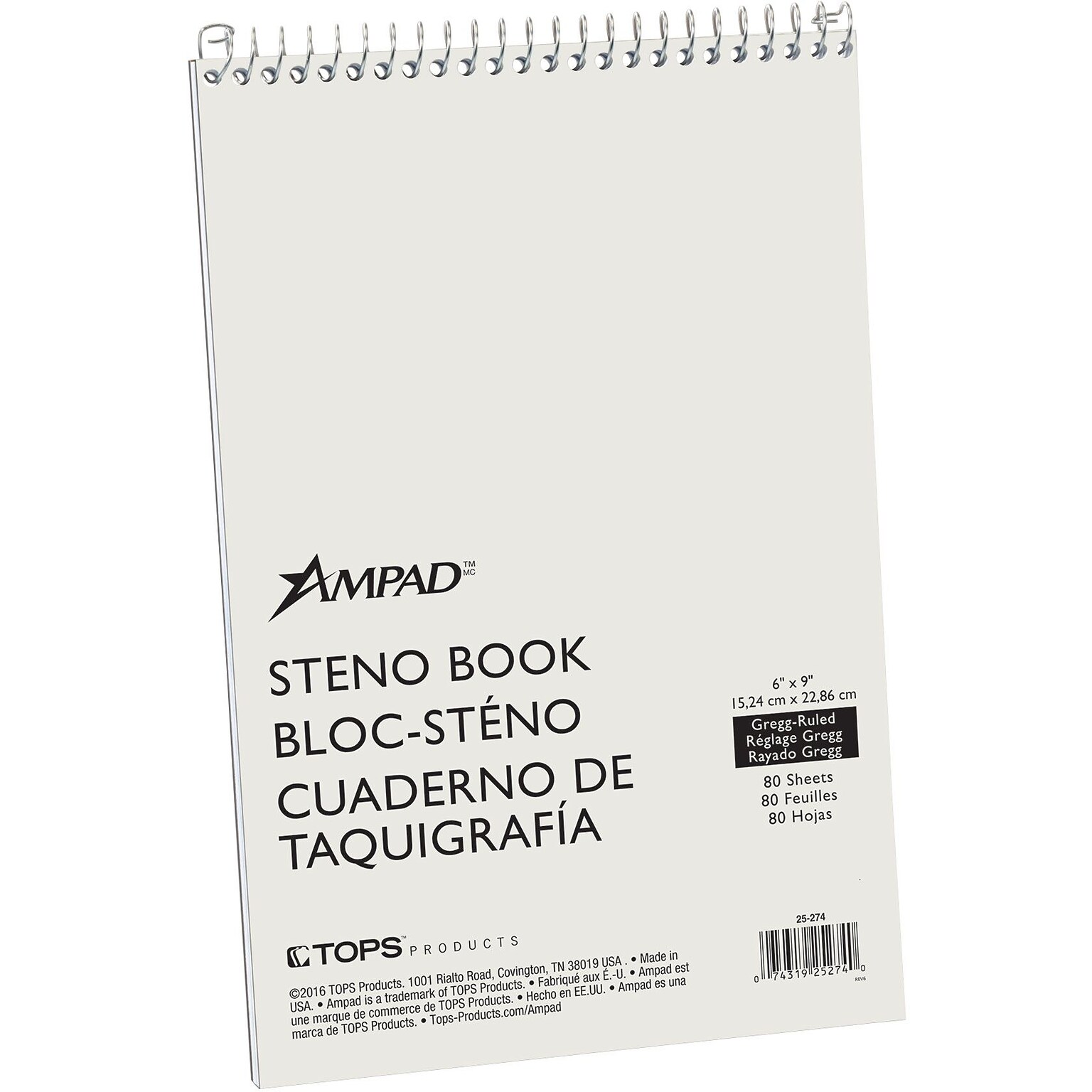 Ampad Steno Books, 6 x 9, Gregg Ruled, Greentint, 80 Sheets/Pad, 72 Pads/Carton (25-274)