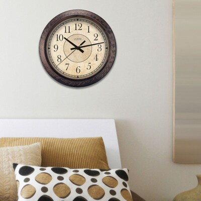 La Crosse Clock 14 Inch Round Brown Plastic Analog Wall Clock (404-2635)