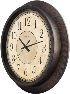 La Crosse Clock 14 Inch Round Brown Plastic Analog Wall Clock (404-2635)