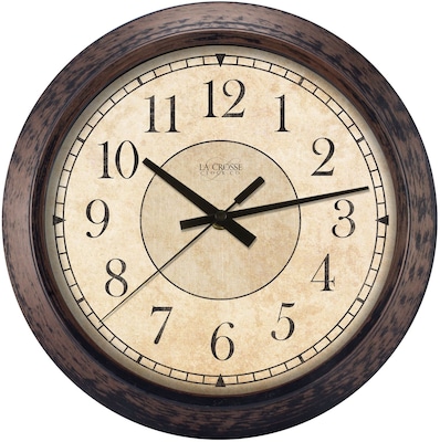 La Crosse Clock 14 Inch Round Brown Plastic Analog Wall Clock (404-2635)