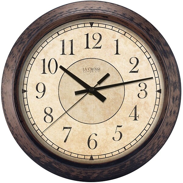 La Crosse Clock 14 Inch Round Brown Plastic Analog Wall Clock (404-2635)